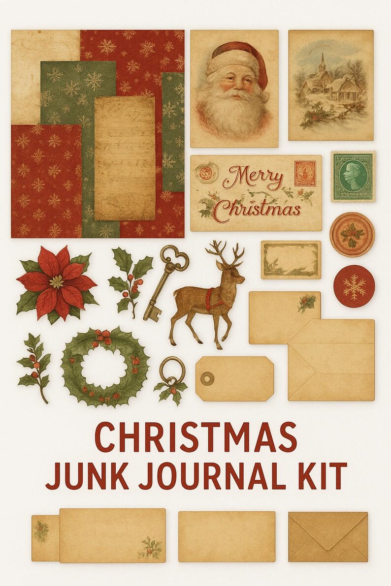 Vintage Christmas Junk Journal Printable Kit | Retro Holiday Ephemera ...