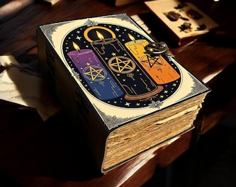 Witchy Pentagram Leather Journal, Blank Pagan Grimoire, Wiccan Book of Shadows, Witchcraft Spell Book