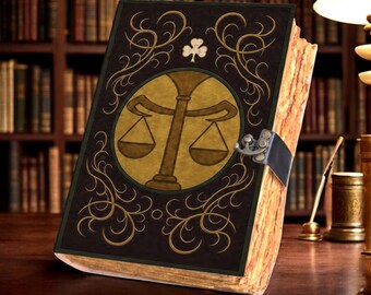 Scales of Justice Leather Journal, Libra Zodiac Grimoire, Celtic Clover Notebook, Book of Shadows
