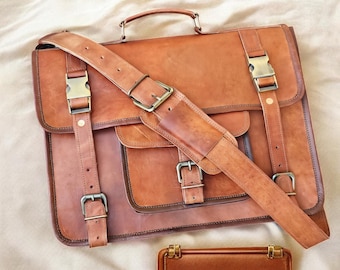 Leather Messenger Bag | Handmade Laptop Briefcase | Rustic Crossbody Workbag