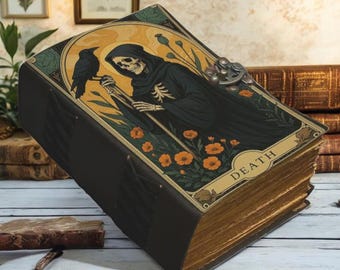 Death Tarot Card Journal, Grim Reaper Gothic Grimoire, Deckle Edge Paper, Witchy Book of Shadows