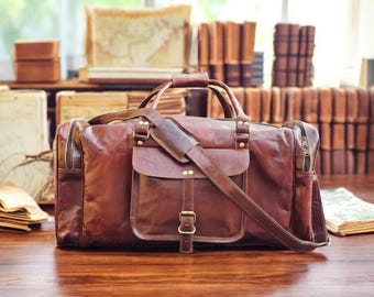 Leather Weekender Bag | Rustic Overnight Duffle | Vintage Carry on travel Luggage