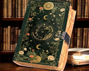 Astrological Leather Journal, Celestial Grimoire Spellbook, Witchy Moon Phase Notebook, Book of Shadows