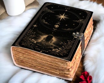 Mystical Star Leather Journal | Book of Shadows | Celestial Moon Phase Grimoire Notebook | Witchy Spellbook
