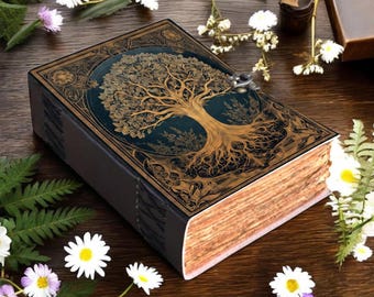 Tree of Life Leather Journal, Witchy Grimoire, Book of Shadows Vintage Notebook, Magic Spellbook