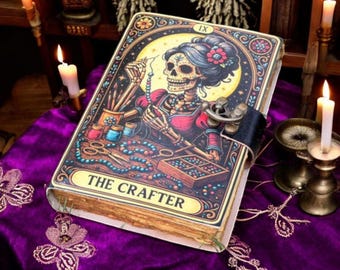 The Crafter Tarot Card Journal, Gothic Skull Notebook, Witchy Grimoire Spellbook, Book of Shadows