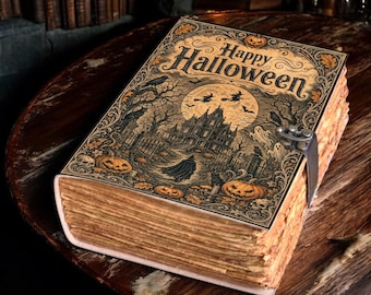 Handmade Halloween Journal with Clasp | Haunted House Spell Book | Gothic Grimoire | Spooky Witch Notebook