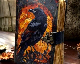 Handmade Raven Leather Journal – Gothic Grimoire, Book of Shadows