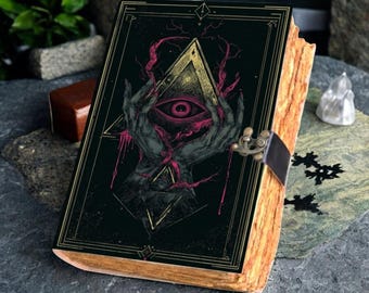 All-Seeing Eye Leather Journal, Mystical Gothic Grimoire, Dark Magic Book of Shadows, Witchy Sketchbook