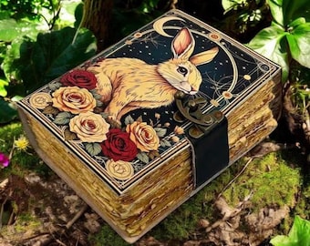 Rabbit Grimoire Leather Journal, Handmade Vintage Spell Book of Shadows, Witch Notebook