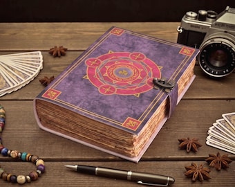 Magical Spellbook Leather Journal, Witchy Grimoire, Blank Book of Shadows, Fantasy, Sketchbook
