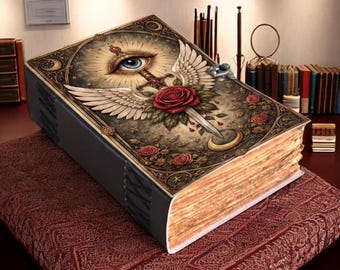 Mystical All-Seeing Eye Journal, Occult Grimoire, Winged Sword & Rose Spellbook, Gothic Book of Shadows