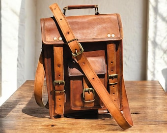 Handmade Leather Messenger Bag | Rustic Crossbody Satchel | Men's Everyday Briefcase