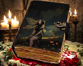 Mystical Fairy Leather Journal, Dark Fantasy Book of Shadows, Enchanted Night Witchy Grimoire