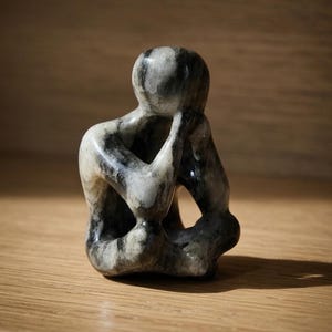 Soapstone Seated Figure – Hand Carved Emotional Sculpture – Unique Stone Expressionist Art