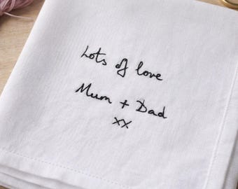 Custom Handwriting Embroidered Handkerchief | Memorial Keepsake Wedding Gift