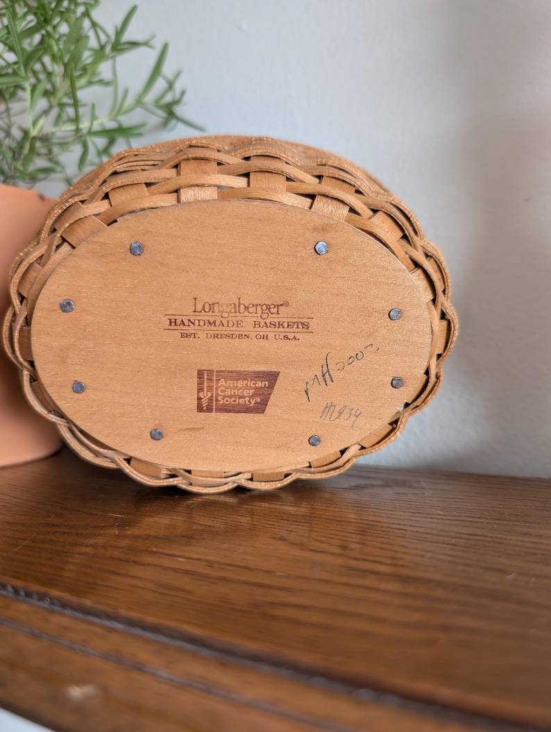 Vintage Signed Longaberger Basket 2003 | American Cancer Society Charity Basket with Lid image 2
