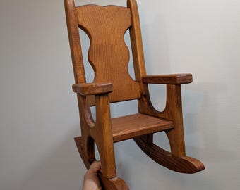 Vintage Solid Wood Doll Rocking Chair | Miniature Wooden Rocker | Cottagecore Farmhouse Decor | Doll Furniture | Teddy Bear Display