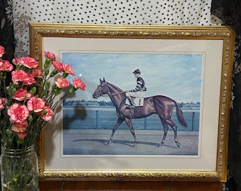 Vintage Man o’ War Print, Clarence Kummer Up, Richard Stone Reeves, Gilded Frame