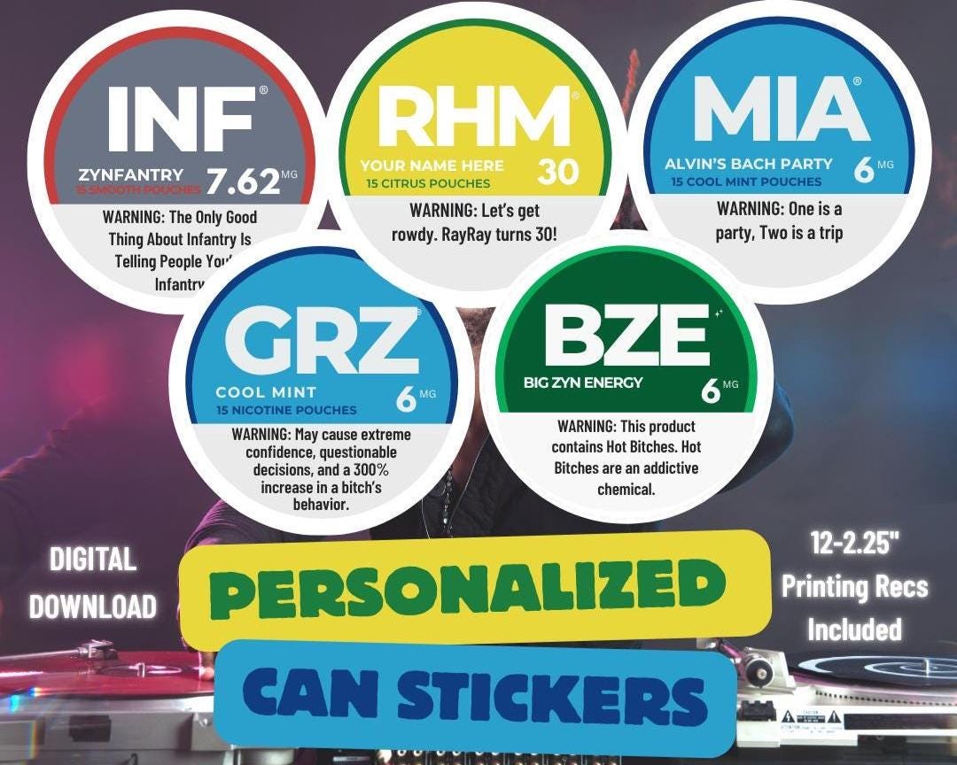 Personalized Nicotine Can Stickers | Digital Download | 12 Count - Etsy