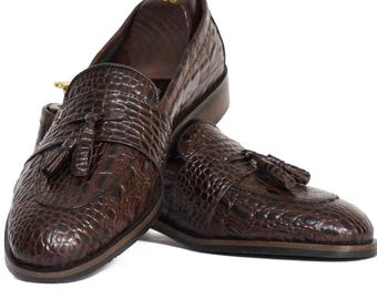 Mocasines exóticos para hombre: regalo de Navidad, hechos a mano, de piel de caimán.