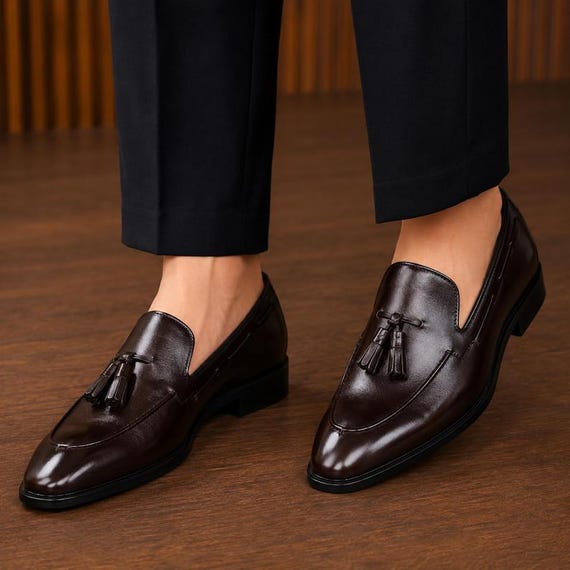 Handmade Men Leather Tassel Loafers| Classic Slip-On Dress Shoes Formal & Casual Leather Footwear