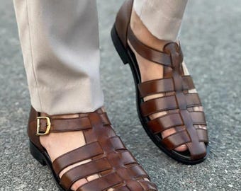 Handmade Men's Greek Leather Strappy Sandals: Comfortable Summer Shoes