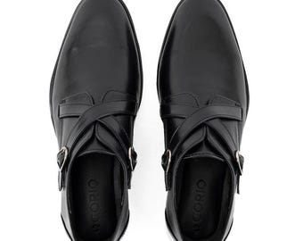 Handgemaakte zwarte leren schoenen met gesp | Elegante instapschoenen voor heren