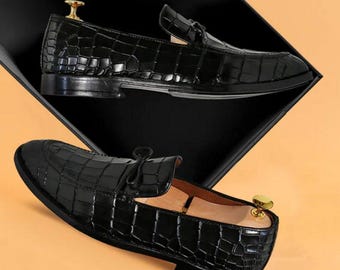 Belly Genuine Leather Men’s Slip-on Loafers Business Shoes | Black Alligator Men Shoes S