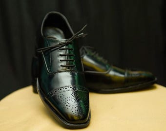 Handmade Black Leather Oxford Shoes | Cap Toe Lace-Up Formal Dress – ShoesMen’s Christmas Gift