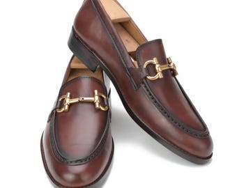 Handmade Brown Leather Loafers – Men's Slip-On Dress Shoes