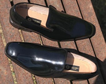 Handmade Black Patent Leather Moccasins – Men's Formal Shoes for Office Events, Welted Italian Style