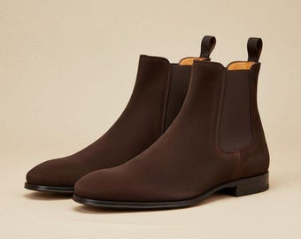 Mens Brown Suede Chelsea Boots | Handmade Slip on Ankle  display picture 3