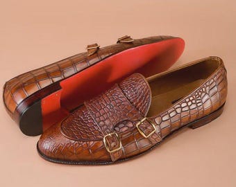 Men’s Handmade Brown Monk Strap Shoes for Office & Business – Pure Leather Dress Loafers shoes