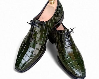 Handmade Croco Leather Oxford Party Shoes – Men’s Brown Lace-Up Footwear