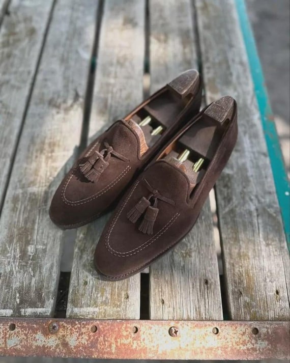 Handmade Brown Suede Loafers: Men's Slip-On Leather Dress Shoes for parties and weddings