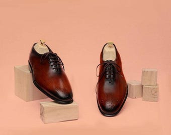 Ręcznie robione, brązowe, polerowane buty typu oksford | Męskie, sznurowane, formalne buty wizytowe