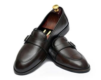 Handgjorda herrskor i brunt läder med enkel munkrem – Affärsskor