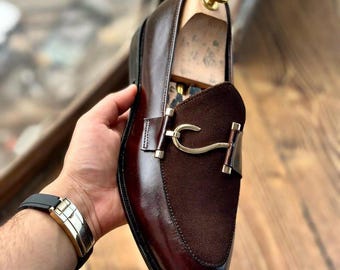 Handmade Burgundy Leather Dress Shoes: Men's Office Moccasin