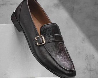 Men’s Confirmation Gift Black Leather Single Monk Strap – Handmade Bespoke Vintage Dress Shoes