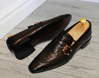 Men’s Birthday Gift Black Loafers – Handmade Genuine Leather Formal Slip-On Shoes