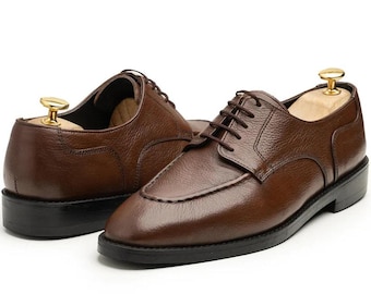 Handmade Brown Leather Derby Shoes| Men's Classic Lace-Up Footwear| Gift for Him