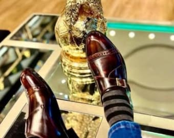 Zapatos Oxford de un solo monje de cuero marrón hechos a mano / Zapatos de vestir estilo italiano para hombre