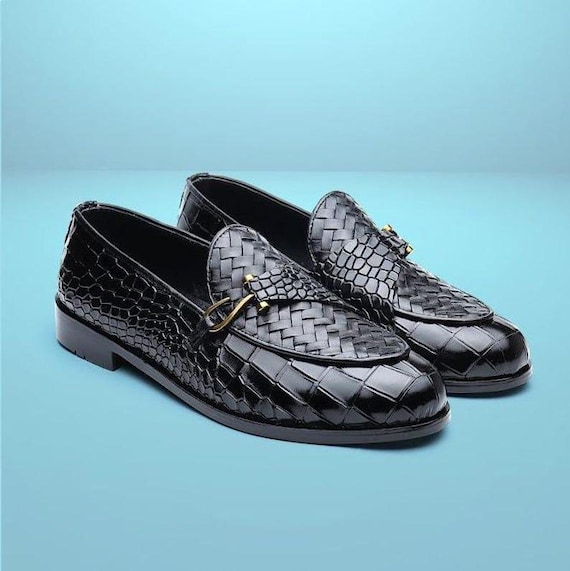 Men’s Handmade Black Croco Leather Loafers | Handmade Slip-On business shoes men