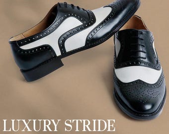 Handgefertigte Zweifarbige Leder Oxford Brogue Schuhe: Party & Business