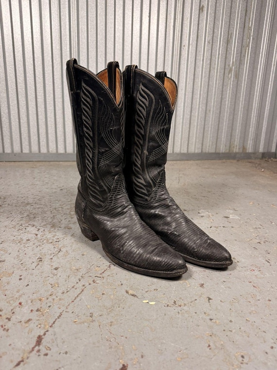 Vintage Tony Lama Size 10D Black Teju Lizard wingtips western cowboy boots 80s Vintage Tony Lama Black Teju Lizard Skin Cowboy Boots - Etsy main image 4