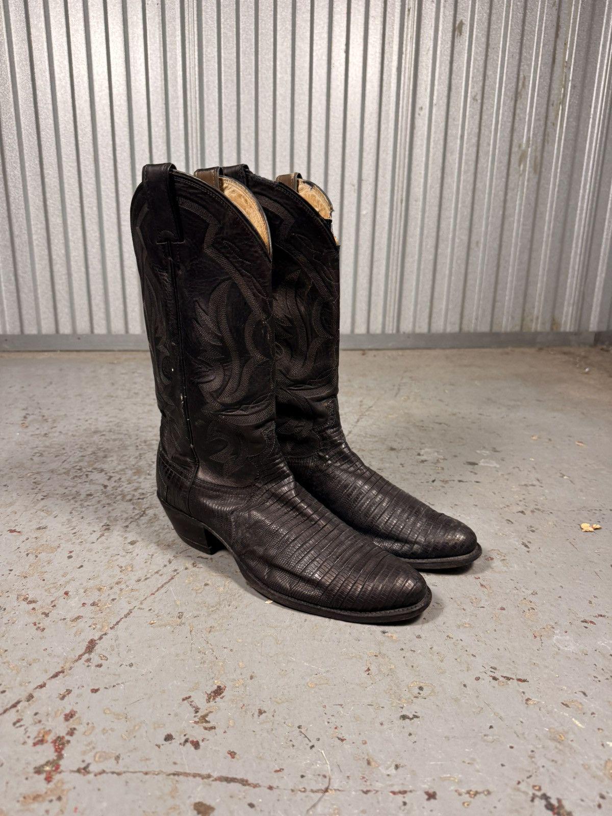 Vintage Justin Black Genuine Teju Lizard Cowboy Boots Men’s 10 EE USA Made Justin Black Lizard Cowboy Boot – Jardin Los Angeles main image 2