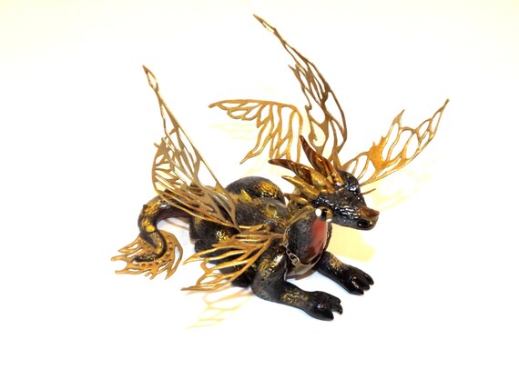 Clay Dragon With Metal Wings Dragon Figurine Made To Order Etsy