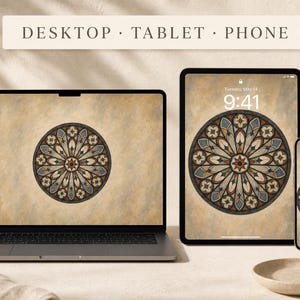 Stained Glass Rose Window Gentle Gothic Digital Wallpaper Device Set