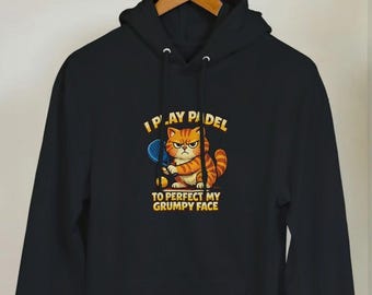 Ik speel padel om mijn knorrige gezicht te perfectioneren grappige padel, unisex hoodie, knorrige kat padelhumorcadeau, padelspelercadeau, padelverjaardagscadeau